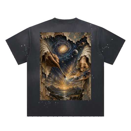 Alpha The Beginning-Hand-Frayed Sunfade Paint Splatter T-Shirt