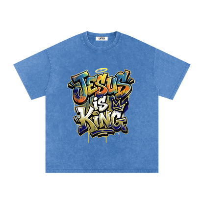 Jesus is King-Snow Washed Oversized Cotton T-Shirt