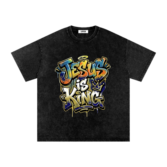 Jesus is King-Snow Washed Oversized Cotton T-Shirt