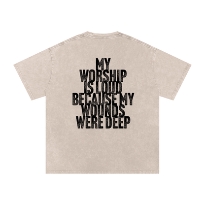 Worship Warrior-Snow Washed Oversized Cotton T-Shirt