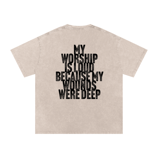 Worship Warrior-Snow Washed Oversized Cotton T-Shirt