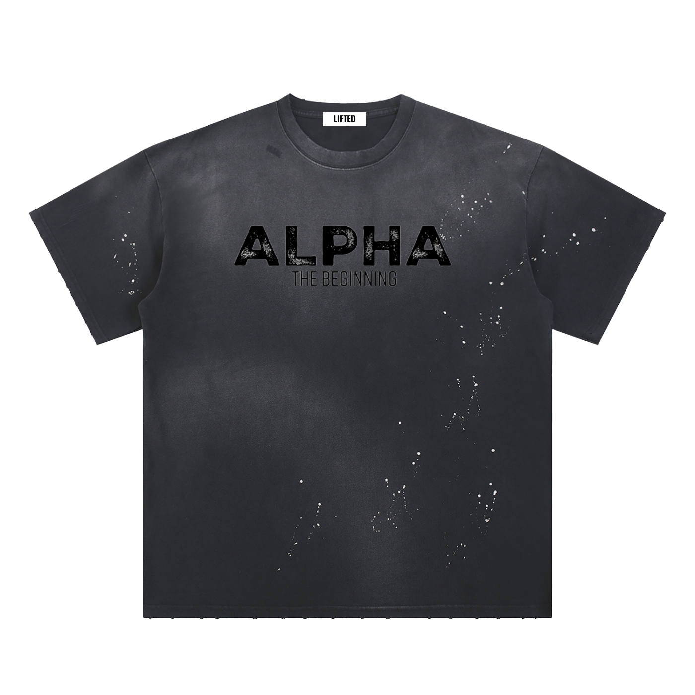 Alpha The Beginning-Hand-Frayed Sunfade Paint Splatter T-Shirt