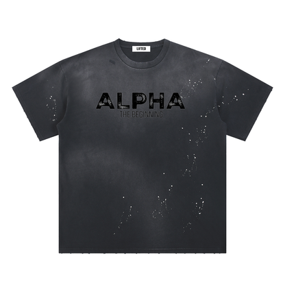 Alpha The Beginning-Hand-Frayed Sunfade Paint Splatter T-Shirt