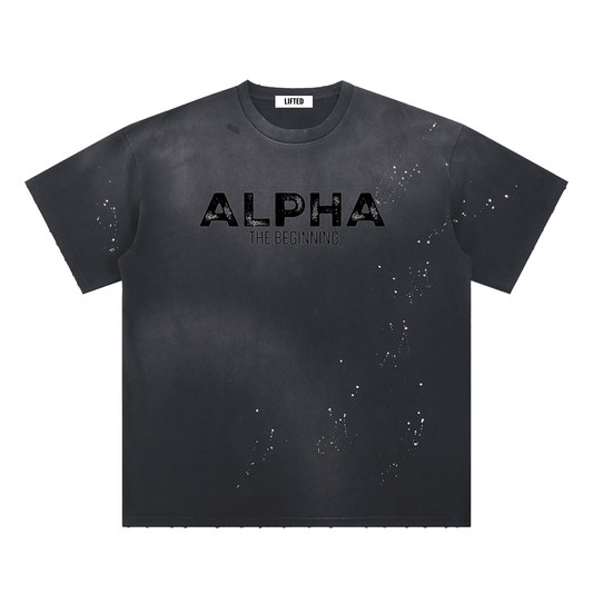 Alpha The Beginning-Hand-Frayed Sunfade Paint Splatter T-Shirt