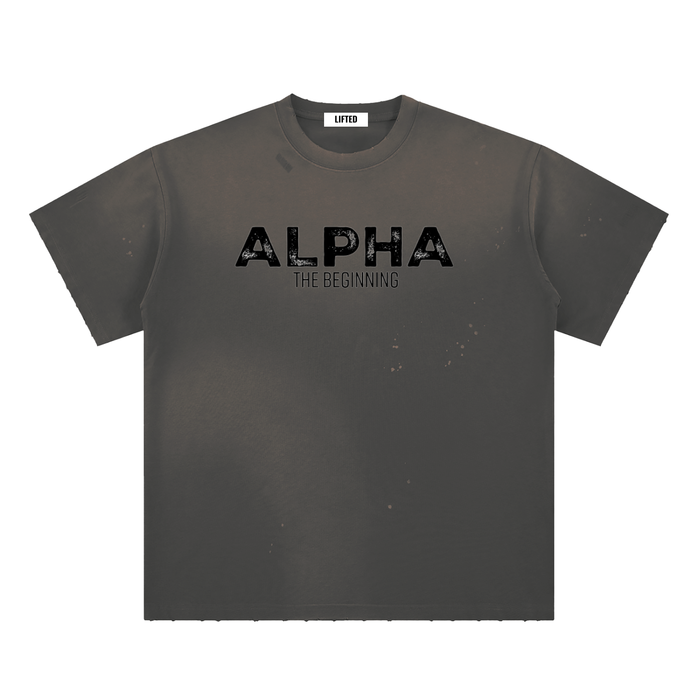 Alpha The Beginning-Hand-Frayed Sunfade Paint Splatter T-Shirt