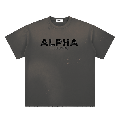 Alpha The Beginning-Hand-Frayed Sunfade Paint Splatter T-Shirt