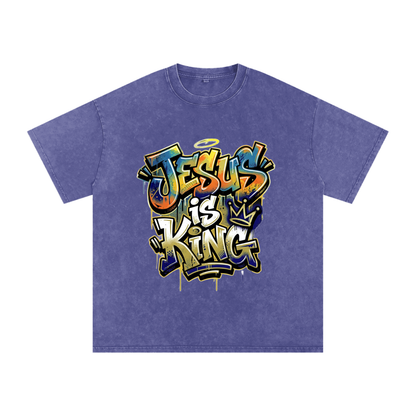 Revelation 19:16 Graffiti Snow Washed Oversized Cotton T-Shirt