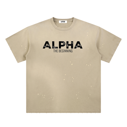 Alpha The Beginning-Hand-Frayed Sunfade Paint Splatter T-Shirt