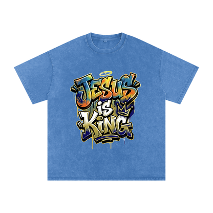 Revelation 19:16 Graffiti Snow Washed Oversized Cotton T-Shirt
