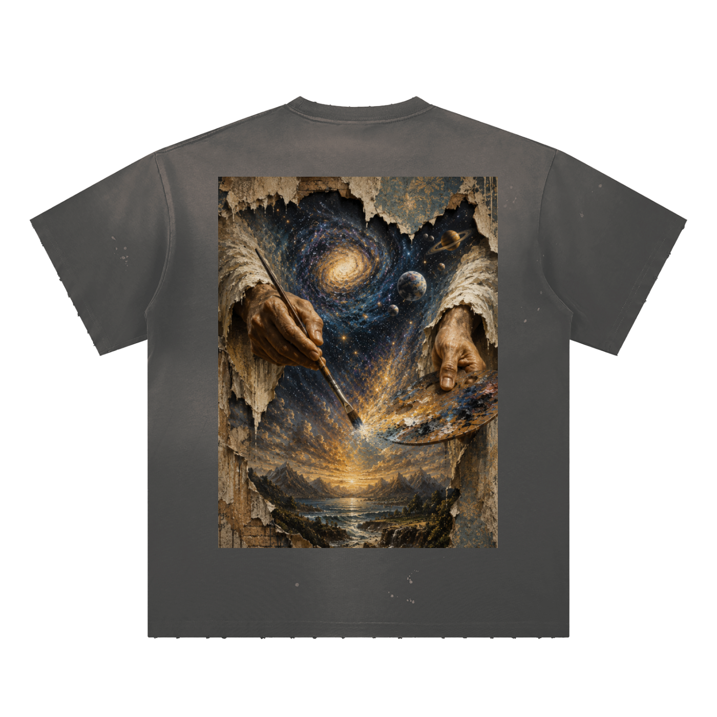 Alpha The Beginning-Hand-Frayed Sunfade Paint Splatter T-Shirt