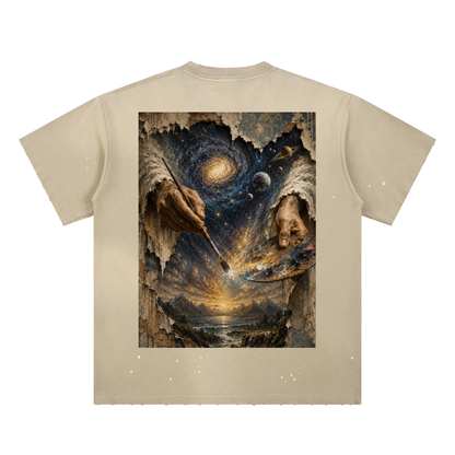 Alpha The Beginning-Hand-Frayed Sunfade Paint Splatter T-Shirt