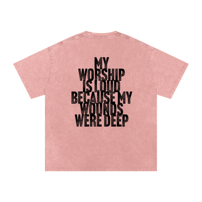 Worship Warrior-Snow Washed Oversized Cotton T-Shirt