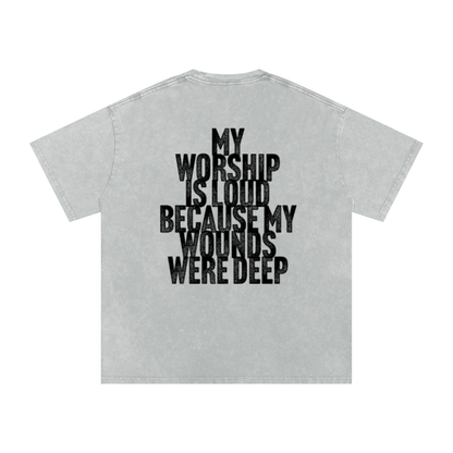 Worship Warrior-Snow Washed Oversized Cotton T-Shirt