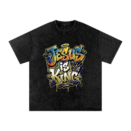 Revelation 19:16 Graffiti Snow Washed Oversized Cotton T-Shirt